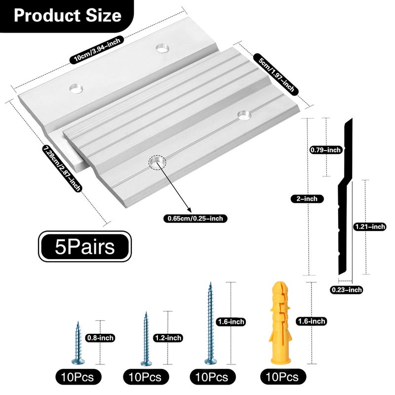AENTGIU French Cleat Picture Hanger, 4" Aluminum Z Clips Interlocking Picture Cleat Wall Mounting Bracket Hardware Kit for Whiteboard, Panels, Shelf, Artwork, Cabinet, Art Frames (5 Pairs) - Image 2